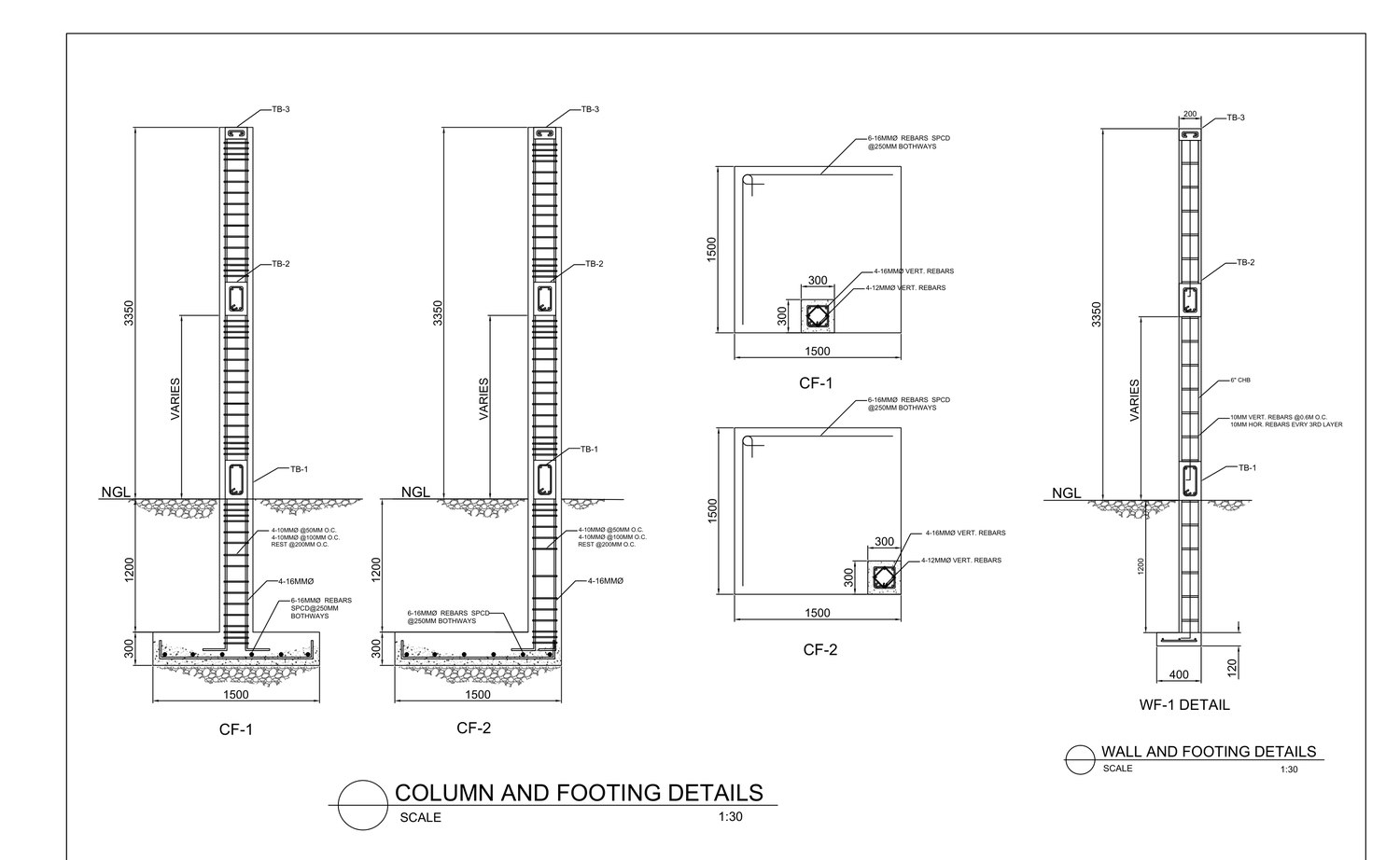 Wall, footing, and column detail sheet